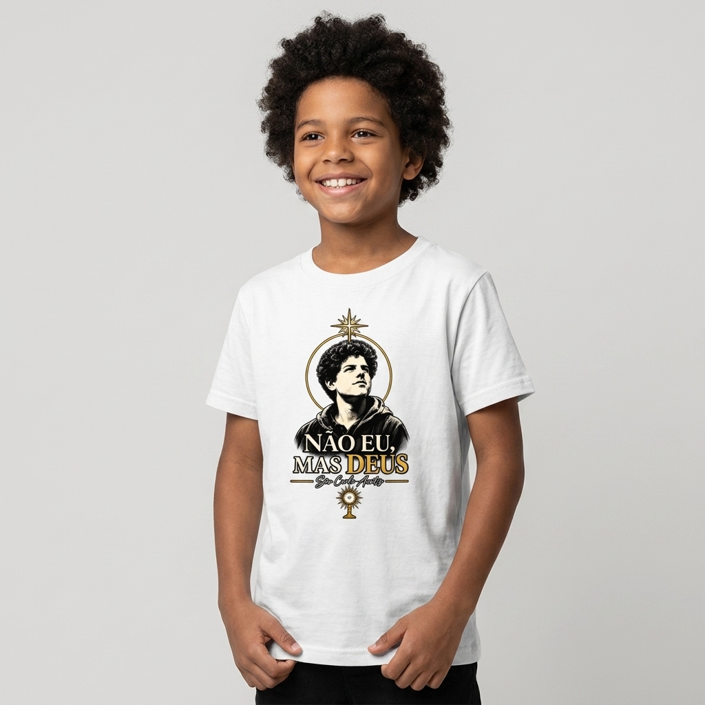 Camiseta Infantil São Carlo Acutis — modelo