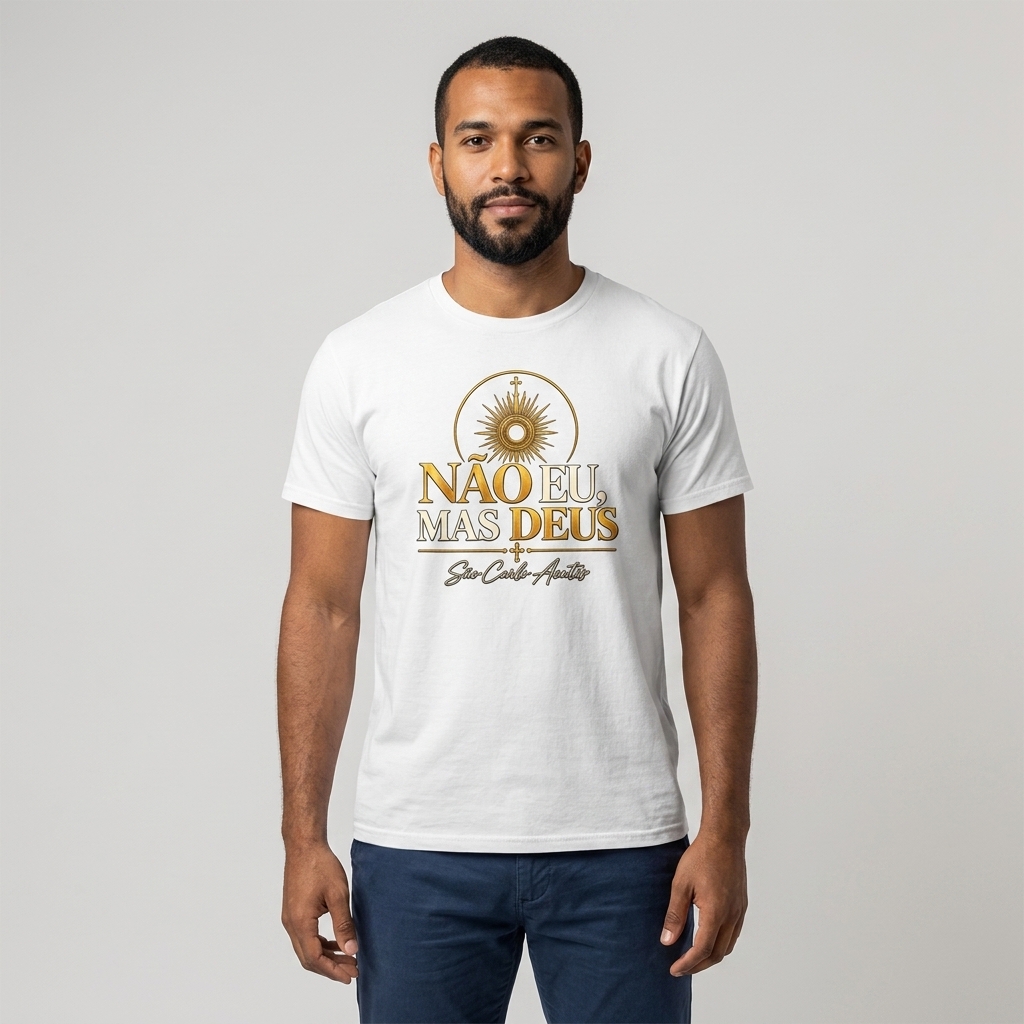 Camiseta Não eu, mas Deus — modelo