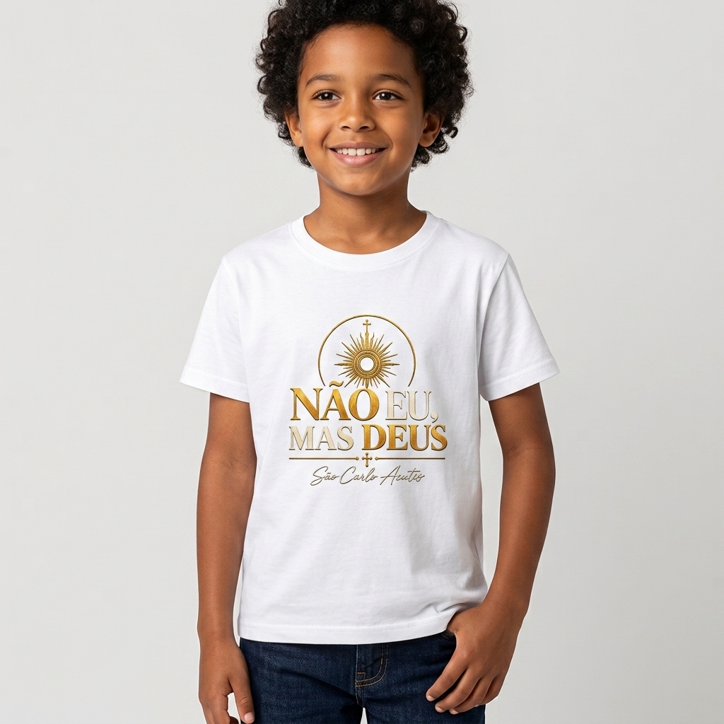 Camiseta infantil Não eu, mas Deus — modelo