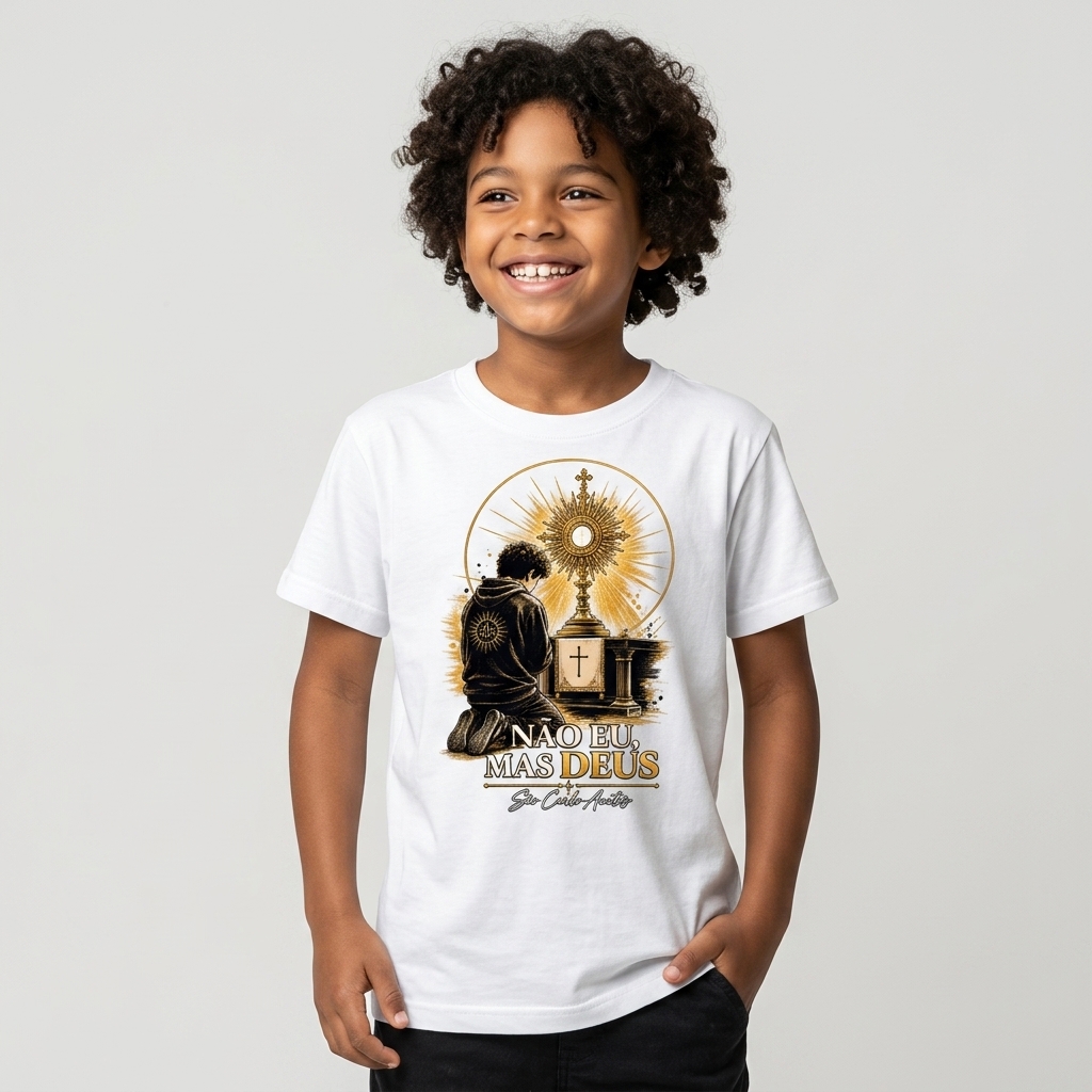 Camiseta Infantil Carlo e o Santíssimo Sacramento — modelo