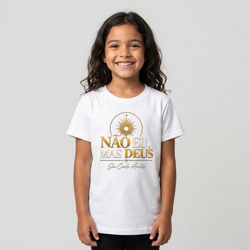 Camiseta infantil Não eu, mas Deus — modelo
