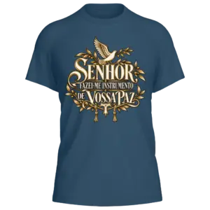 Camiseta São Francisco — Instrumento de Vossa Paz — Azul Marinho — Frente
