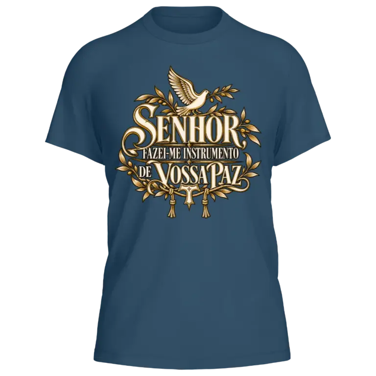 Camiseta São Francisco — Instrumento de Vossa Paz — Azul Marinho — Frente