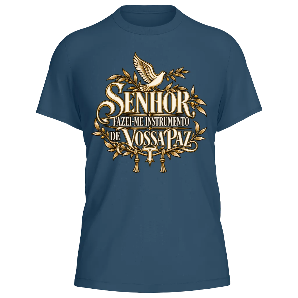 Camiseta São Francisco — Instrumento de Vossa Paz — Azul Marinho — Frente