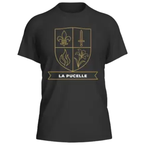 Camiseta Santa Joana d'Arc — Escudo La Pucelle — Preta — Frente
