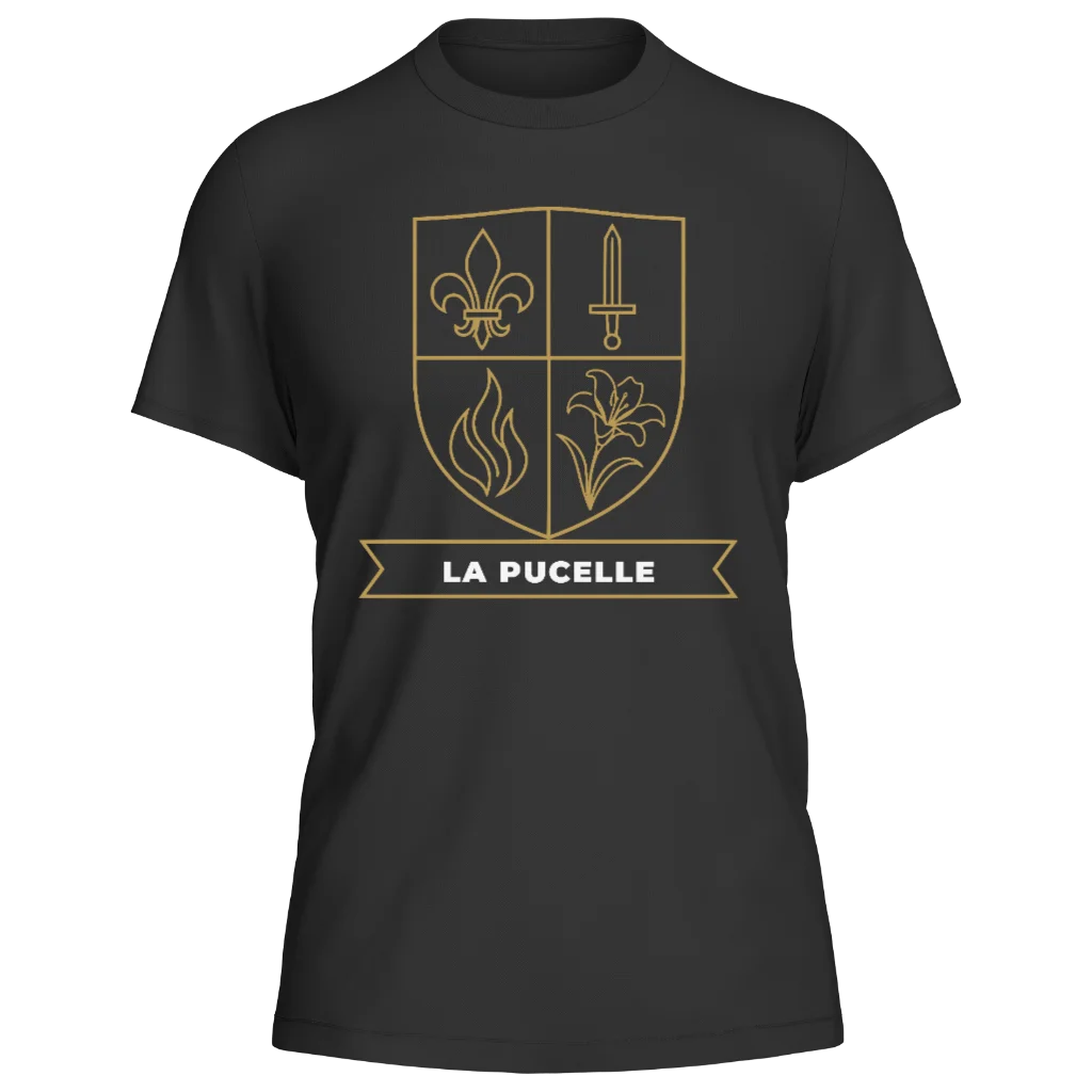 Camiseta Santa Joana d'Arc — Escudo La Pucelle — Preta — Frente